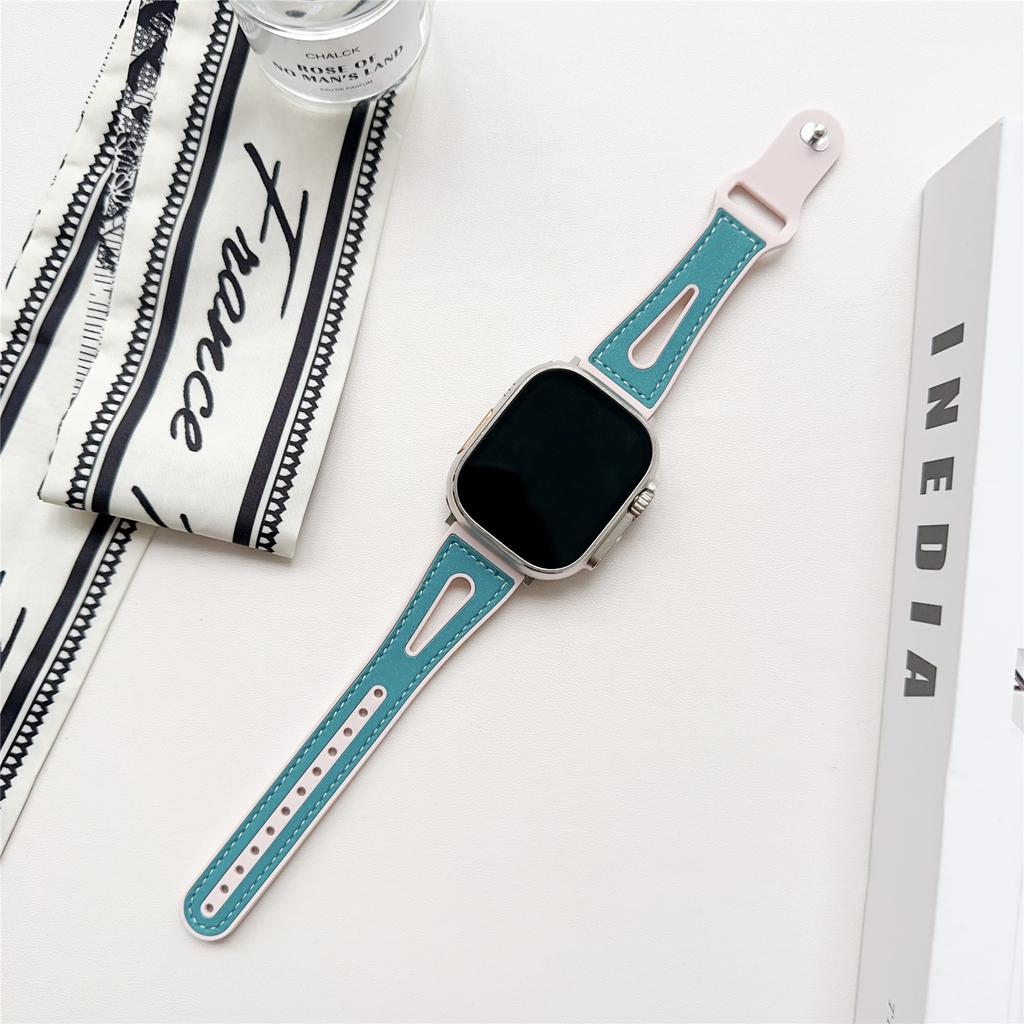 For Apple Watch Series 10 42mm/9 8 7 41mm/SE (2023) SE (2022) SE 6 5 4 40mm/3 2 1 38mm PU Leather+Silicone Watch Band
