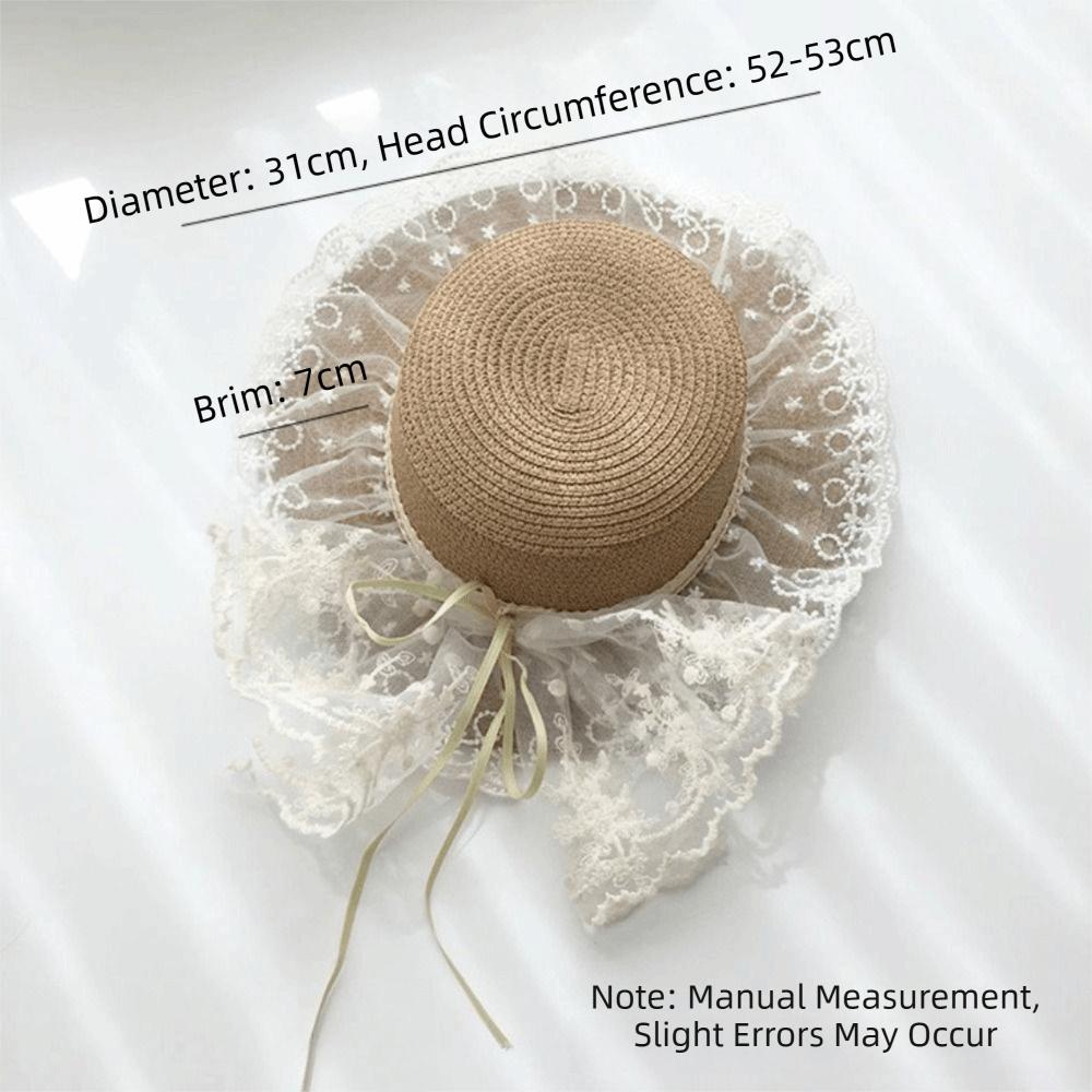 Fisherman Cap Lace Bow Sun Hat Adjustable Breathable Straw Beach Hat Lace Ruffle Wide Brim Hat Summer Beach