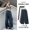 Women's Mid Rise Cargo Pants Loose Wide Leg Drawstring Trousers Streetwear Solid Casual Long Pants Summer Autumn Outdoor Pants