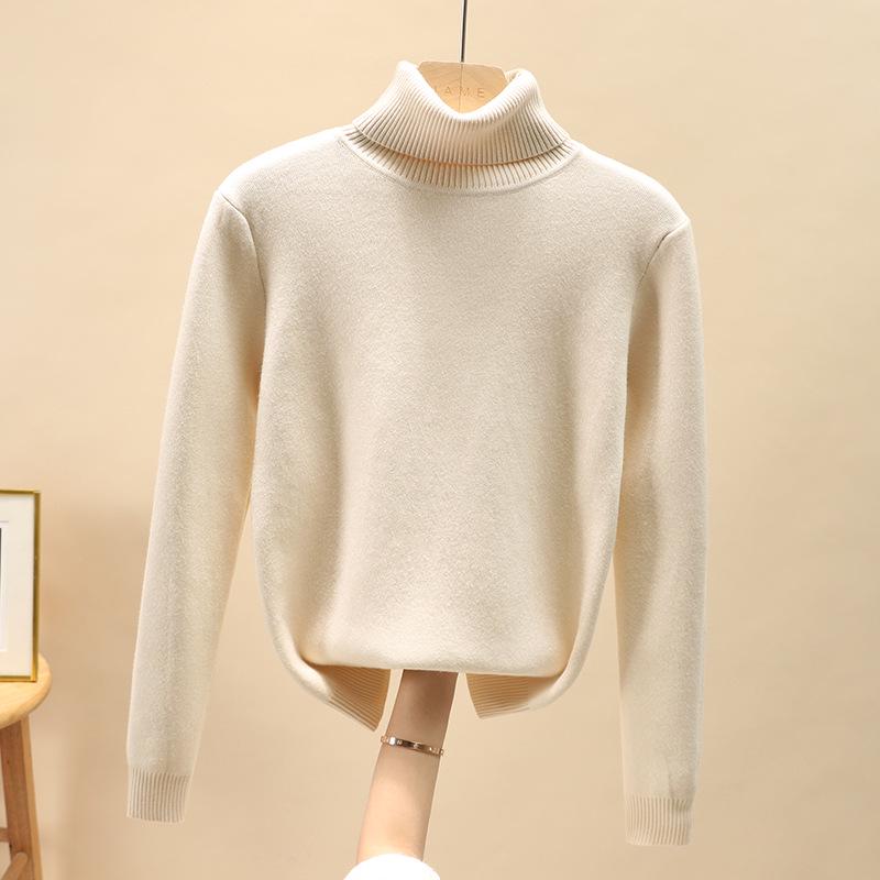 2024 Women's High Neck Plus Velvet Sweater - Thick Knit Pullover for Autumn/Winter