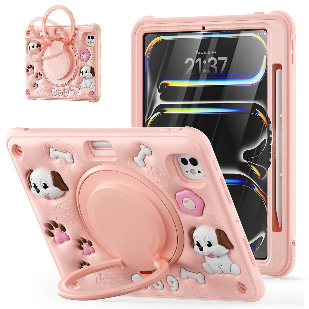 

For iPad Pro 11 (2024) Case Cute Dog Pattern Kickstand PC+Silicone+TPU Tablet Cover A