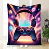 "Vibrant Gaming Controller with Headphones - Neon Lights Design"Blanket Flannel Throw Blanket for Sofa, Bed, Travel, Camping, Office, Couch,