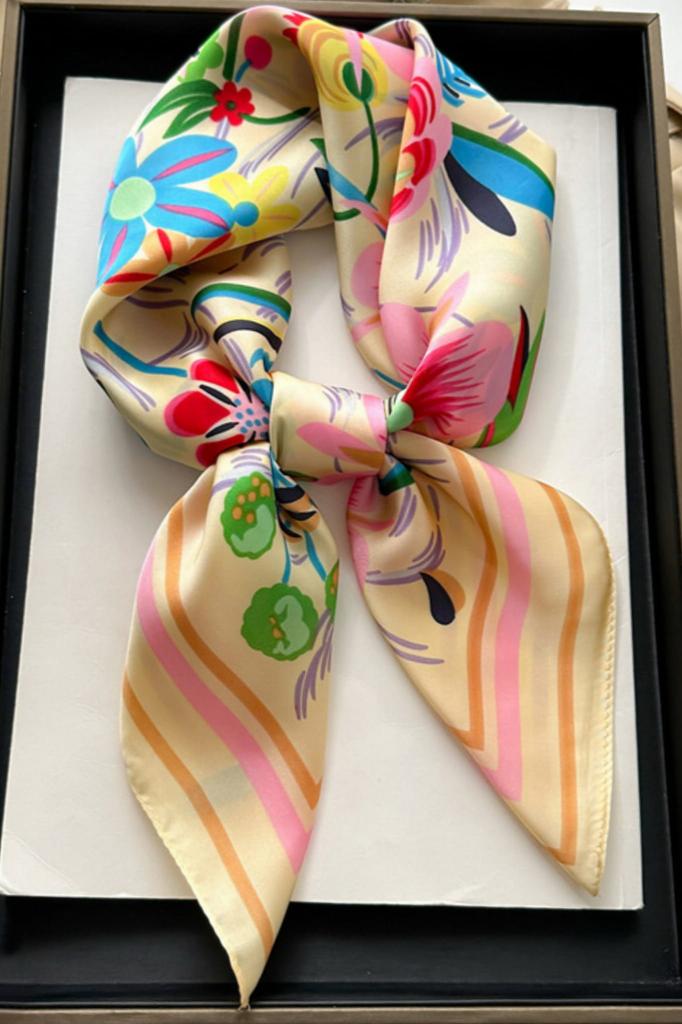 Satin Scarf 70X70 - Flowers on a Light Background