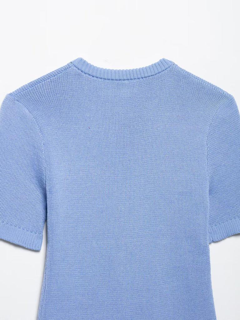 2025 Summer Women's Fashion: Round Neck, Short Sleeve, Front Button Knitted Dress