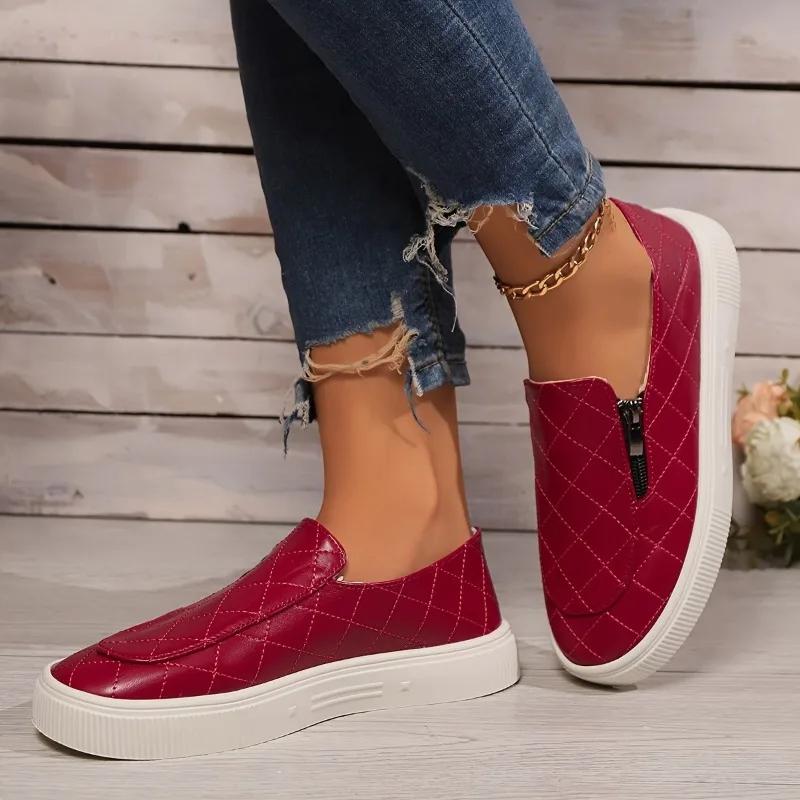 Fashion Fashion Ladies Shoes 2024 Hot Sale Slip-on Women's Vulcanize Shoes Zip High Quality Plus Size Round Toe Comfortable Casual Shoes