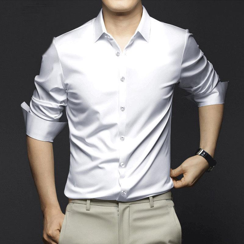 Men's Business Long Sleeve Shirt Smooth Breathable Casual Shirt Large Size Shirt