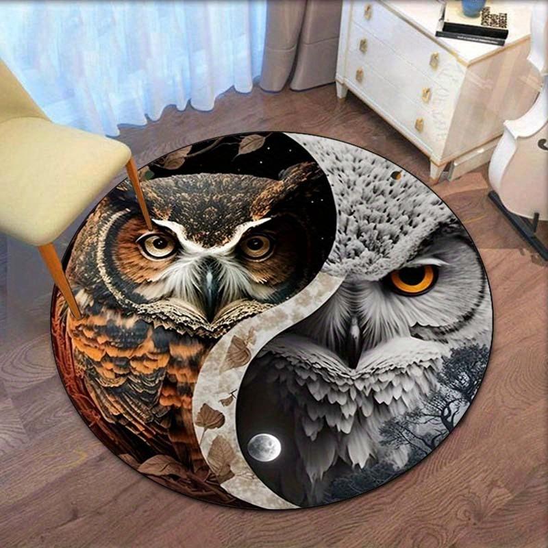 

Yin Yang Owl Round Rug Crystal Velvet Dual Owl Design Spiritual Balance Floor Mat Zen Meditation Art Home Decor Carpet 60cm