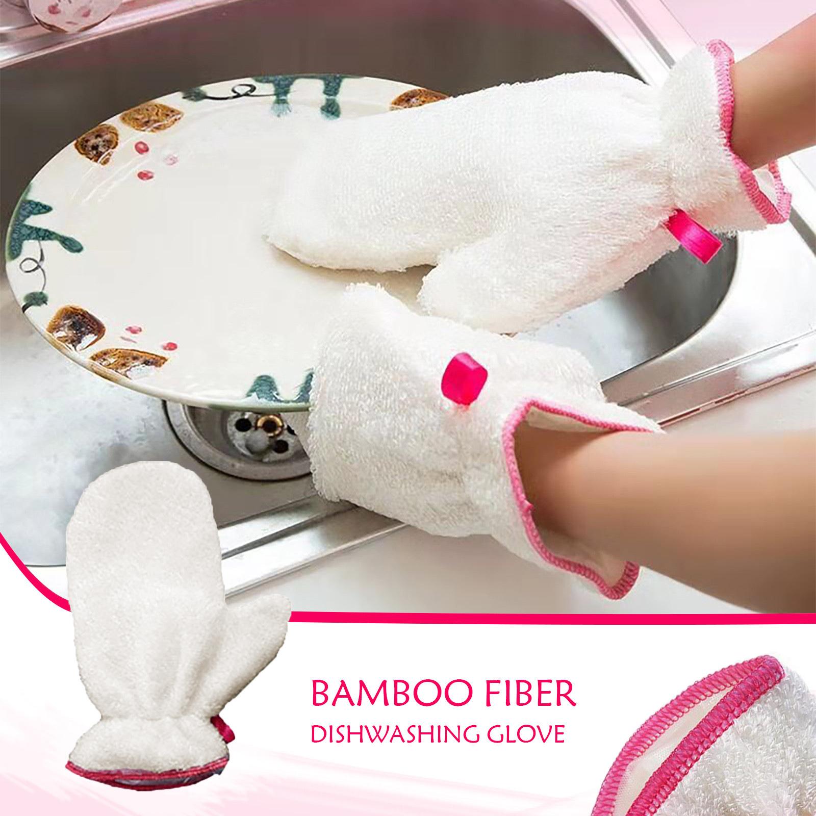 

Bamboo Fiber Double-Sided Cleaning Dishwashing Glove 1pc Durable Kitchen Scrubbing Mitt for Household Use One Size білий
