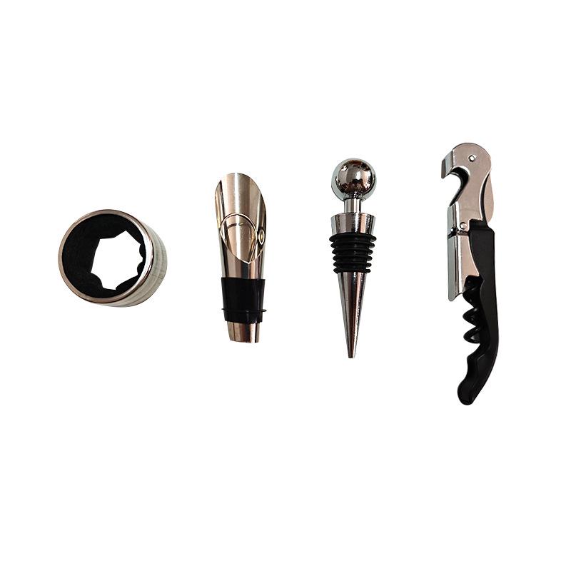 Premium Wine Opener Gift Set: Stainless Steel Pourer, Leather & Wooden Box, Waiter's Knife Corkscrew Barware