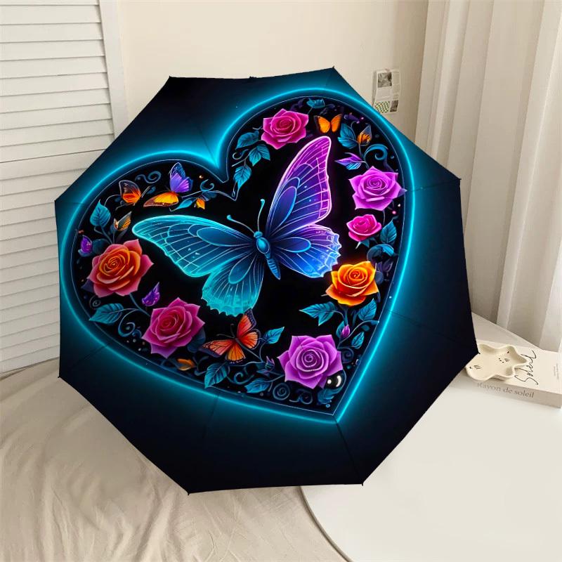 

1pc heart butterfly Automatic Open/Close Umbrella Compact Folding Umbrella with 8-Rib Shaft for Women/Men, Elegant Birthday1241S