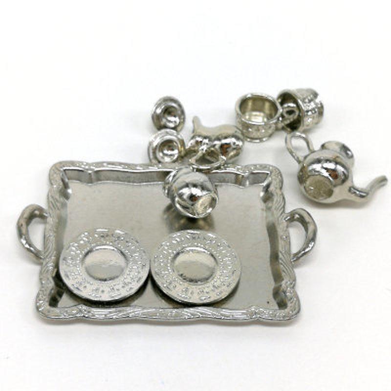 

Кукольный дом, миниатюрный металлический чайный кукольный дом, мебель, миниатюрная столовая посуда, игрушка, чайник, чашка, тарелка серебряный