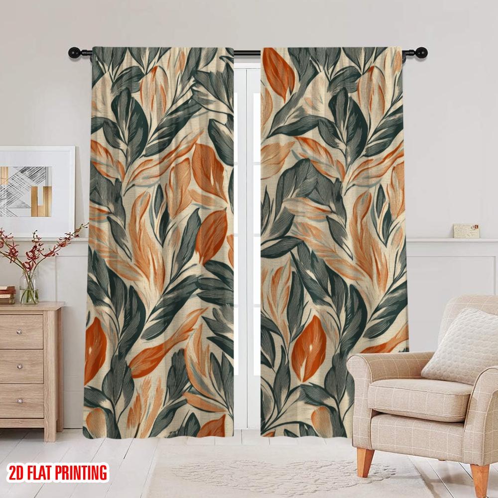 2pcs,2D Plane Printing Popular Curtains Autumn Foliage Art (2) Versatile Polyester Fabric (without Rod) Decorations Inside