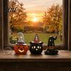 Cute Ghost Pumpkin Wizard Hat Decor Halloween Ceramic Tealight Holder Lighted Figurine with Ornament for Home Witch Hat Tiered Tray Tabletop