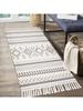 Polyester Cotton Jute Woven Fringe Rug - Washable Non-Slip Bedside Carpet for Bedroom, Boho Minimalist Floor Mat