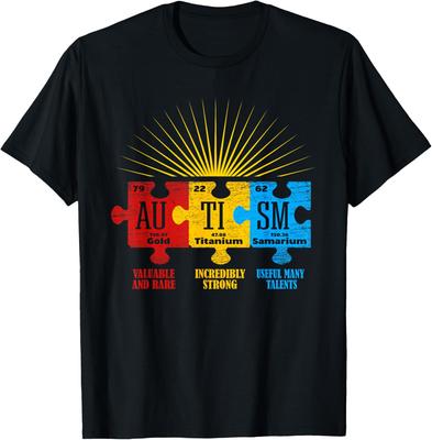 Autism Chemical Elements Puzzle Graphic Men Cotton Casual Short Sleeve Crew Neck T Shirt