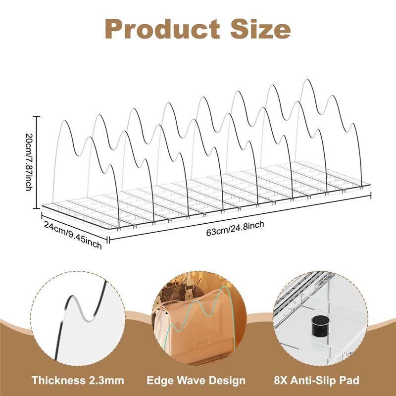 A84X-Purse Organizer For Closet, 8Pcs Adjustable Clear Handbag Storage Organizer, Shelf Dividers For Bedroom, House, Office