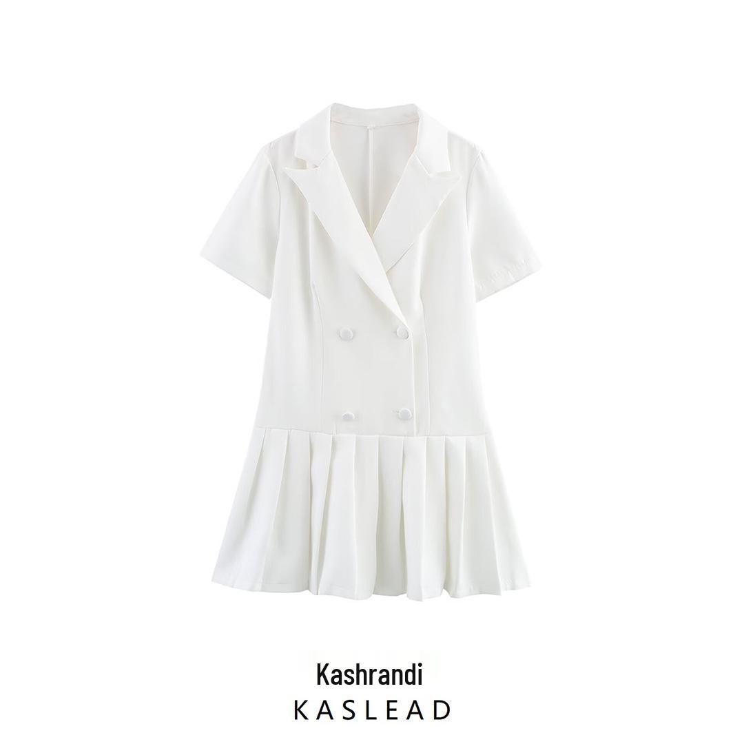 

2025 Spring Women s European & American Style Double-Breasted Suit Dress with Pleated Skirt Large білий