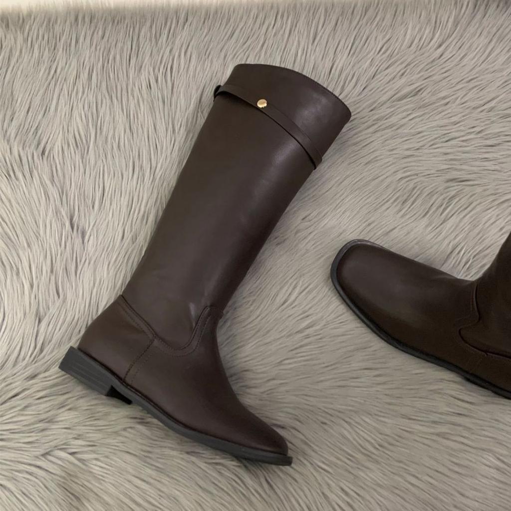 Thick Heel Korean Version Straight Boots Women's Shoes 2025 New Autumn and Winter Black Locomotive Boots Medium Tube Knight Boots