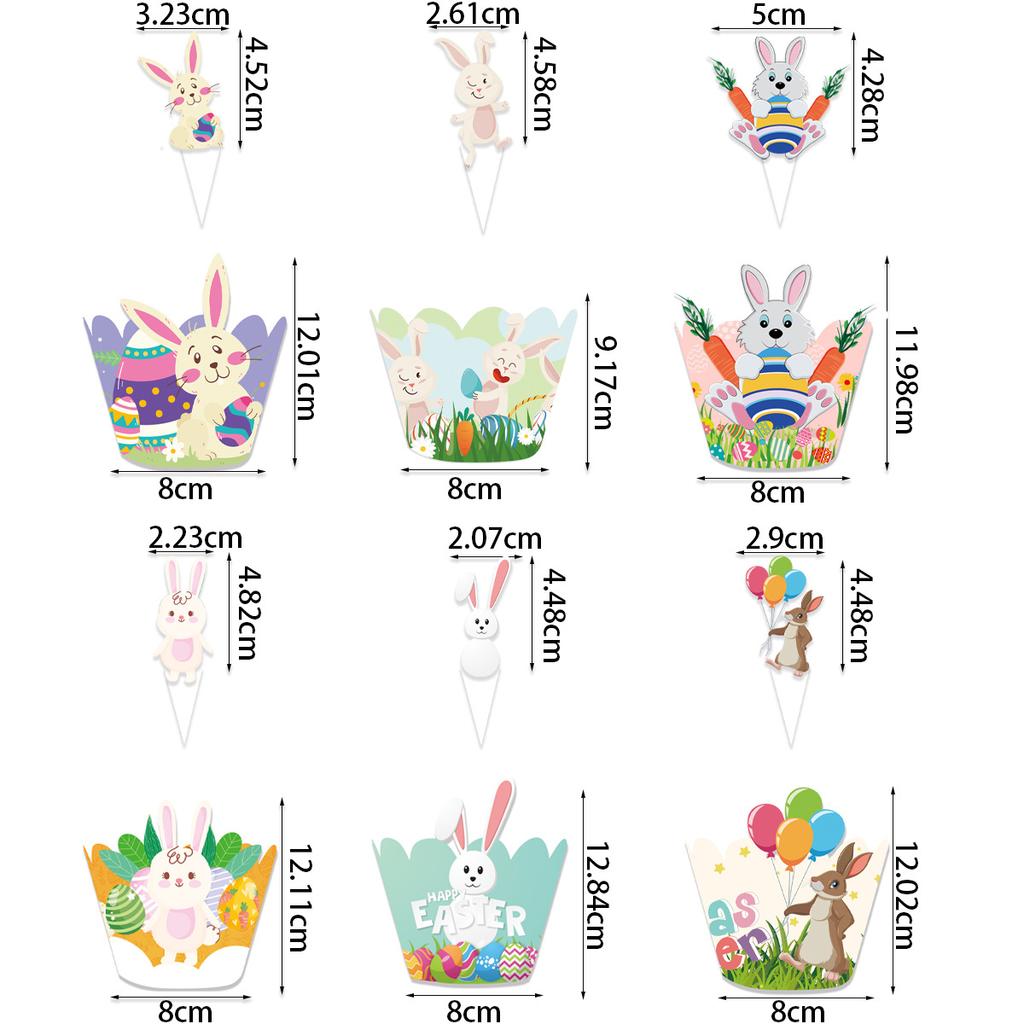 6/12pack Cartoon Easter Bunny Cupcake Wrappers Rabbit Egg Cake Topper for Easter Spring Party birthday Decor Dessert Supplies