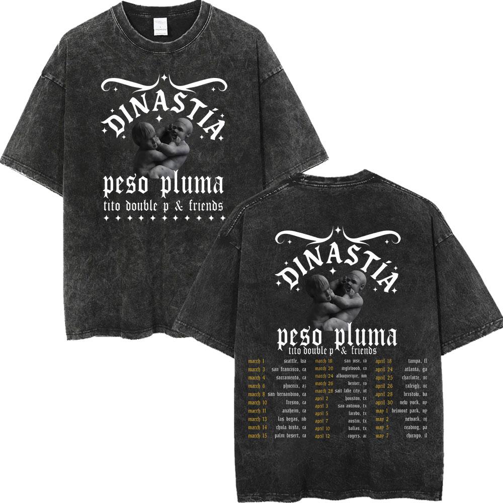 Vintage Washed Rapper Peso Pluma Poster Graphic T Shirt Men Women Fashion Hip Hop Tshirt High Quality Cotton Oversized Tshirts