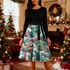 Women's Fashion Round Casual Slim Fit Christmas Print Large Swing Long Sleeve Dress