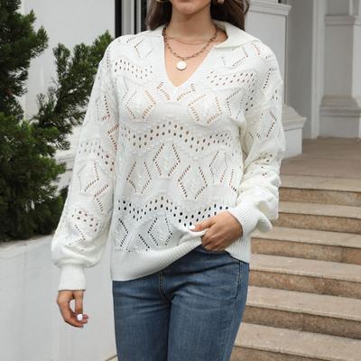 Damski sweter na jesień/zimę, dzianinowy, z wycięciem w serek, swobodny