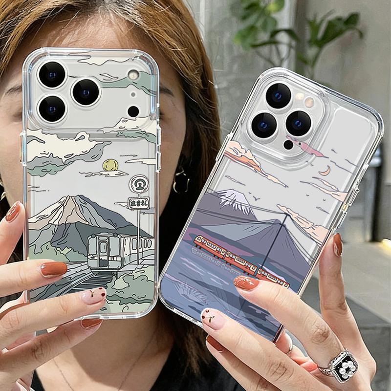 Anime Style Mountain Pattern Case For iPhone 17 Pro Max Coque iPhone 16 15 14 13 12 Pro Max 11 Clear TPU Silicone Soft Cover