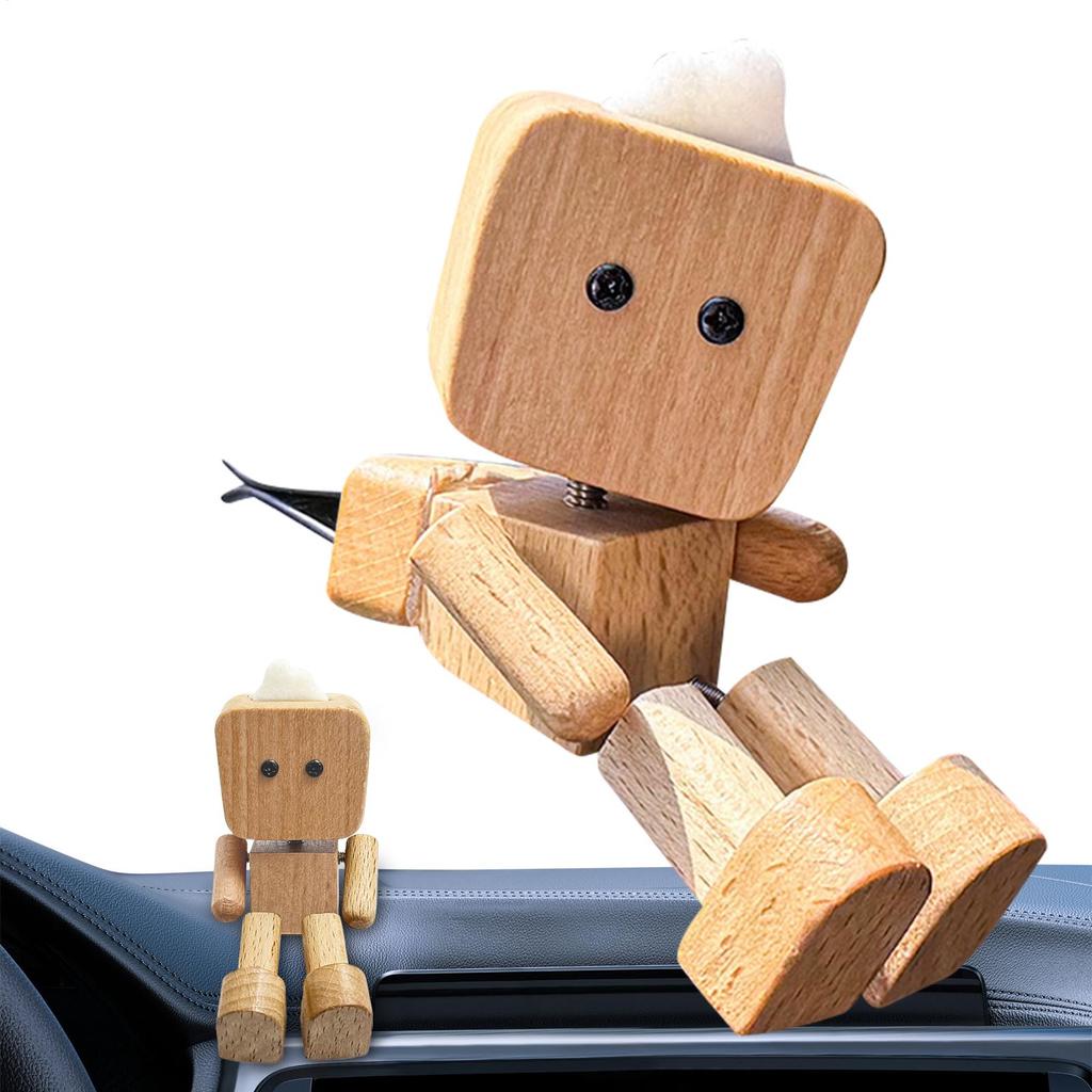 Wooden Man Car Dashboard Decoration Wobbling Robot Wood Human Figure Decor Funny Ornament Display Sculpture Ornament