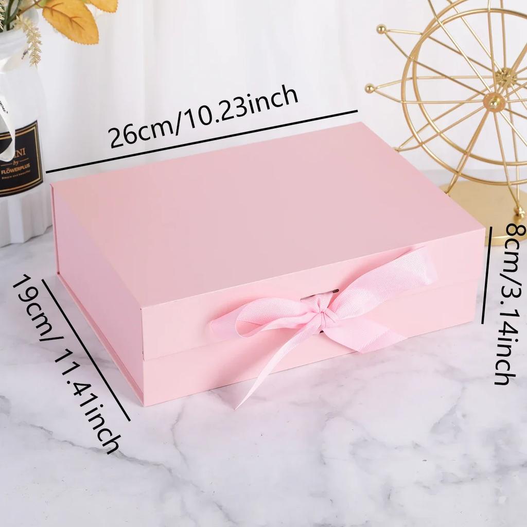 1pc- Ribbon Gift Box,Golden Folding Box Packaging Cases Display Bow Ribbon Jewelry Gift Box