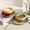 Ceramic Cup Dish Sets Japanese Retro 250~300ml New Handle Latte Art Coffee Mugs with Saucer Creative High-class Splicing Cup