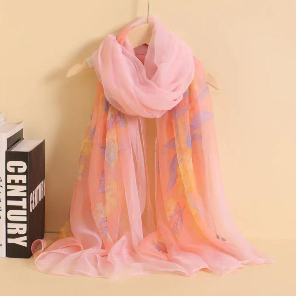 Spring and Autumn Shawl Women's Sunscreen Scarf White with Long Soft Gauze Summer Seaside Large Beach Scarf Travel Silk Scarf