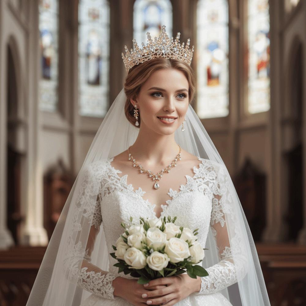 3 Pcs Hair Ornaments Bride Jewelry Sets Metal Necklace Earrings and Crown Sets  Women