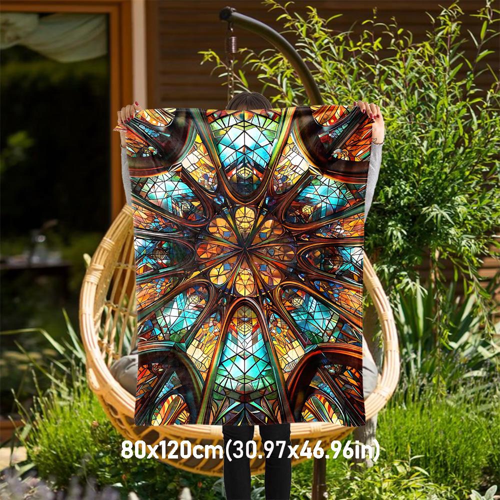 

1PC Stained Glass KaleidoscopeOutdoor Flannel Blanket - Soft Plush Decor for Picnics, camping, Bedroom, Playroom, Office, or Lunch Break 1310A 80x120cm(31x47inch)