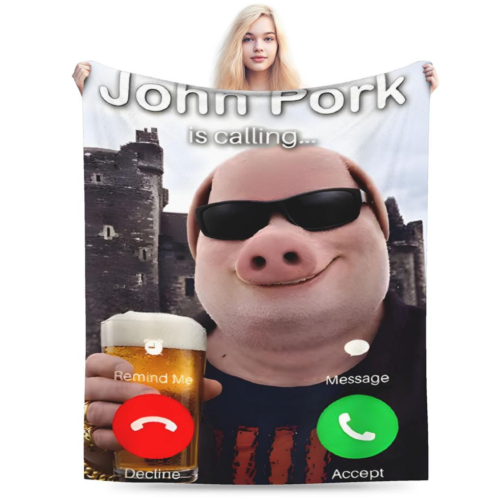 John Pork Is Calling Bedding Throws Warm Graphic Blanket For Couch Chair Plane Travel Flannel Bedspread Bed Cover