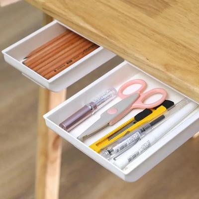 No Drill Adhesive Under Desk Drawer Hidden Storage Organizer Box for Office Desk Stationery Supplies Creative Home Accessory
