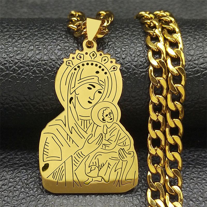 Christlicher Jungfrau Maria Jesus Halskette für Damen Herren Edelstahl Goldfarbe Punk Männliche Kette Schmuck Party Geschenk ZZZ701