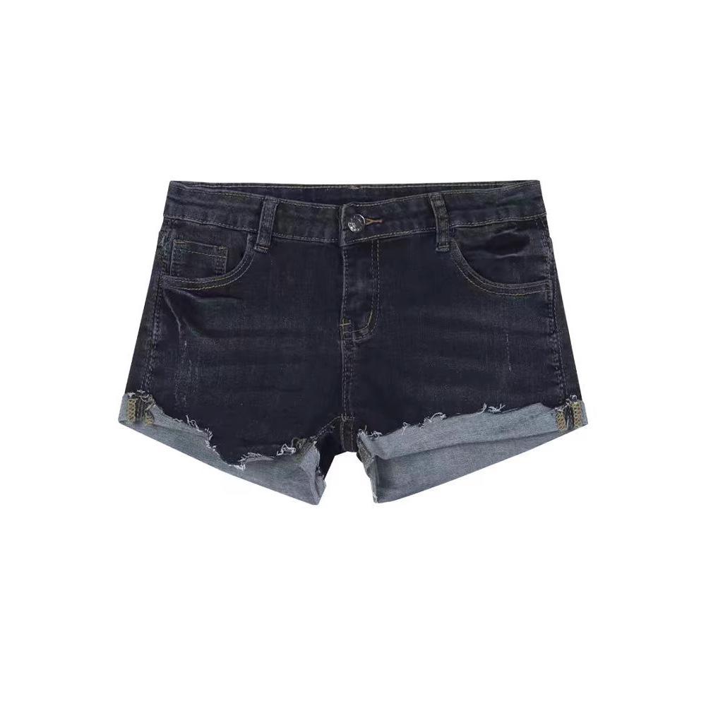 Damen Retro Denim Shorts mit niedrigem Bund - Schlankmachend, Rollsaum, Petite-Passform, Würziges Styling