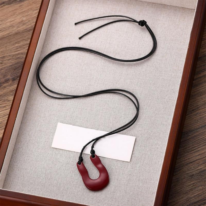 Trendy U Shape Outline Long Leather Cord Necklace Alloy Pendant Women Jewelry Accessory