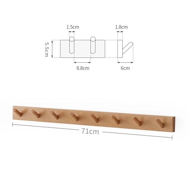 Massivholz Wandmontiertes Garderobenhakenleisten, Natürliche Buche Schwarznuss Holz Hakenleiste, Bohrfreie Klebehaken für Eingangsbereich Schlafzimmer Badezimmer