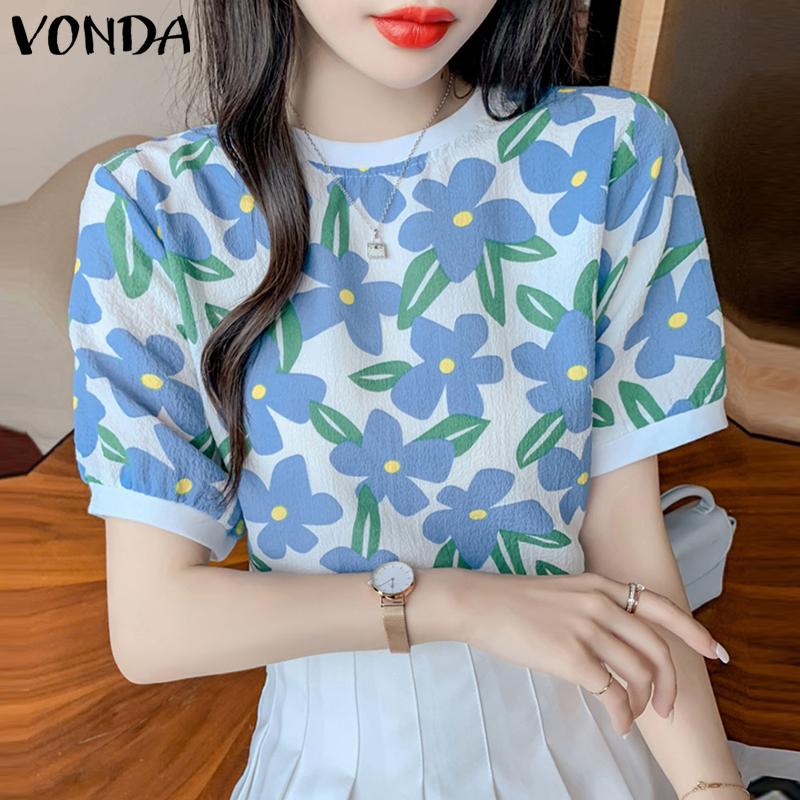 

Летние женские блузки с пышными рукавами VONDA, топы с цветочным принтом