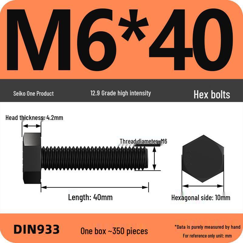 High Strength Class 12.9 Hex Bolt Set: M4-M16 Sizes