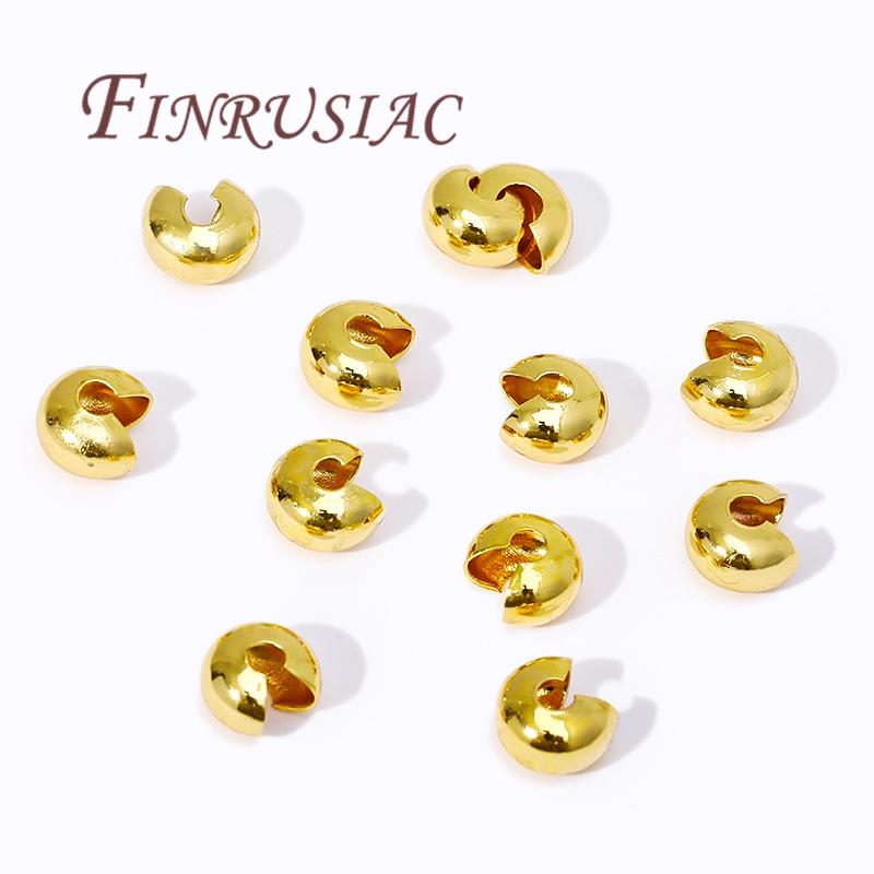14K Gold Plated Brass Round Covers Crimp End Beads,Stopper Spacer Beads For Bracelets Accessories,DIY Jewelry Making Supplies