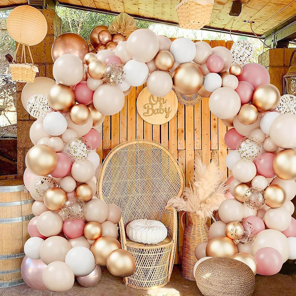 Retro Pink Balloons Garland Skin White Sand Gold Confetti Balloon Arch Kit Home Party Kids Birthday Party Baby Shower Decoration