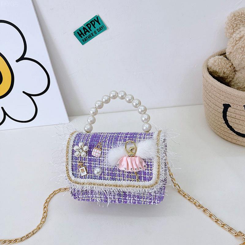 Adorable Mini Pearl Handbag For Girls Trendy Princess Style Cute Cotton Tote
