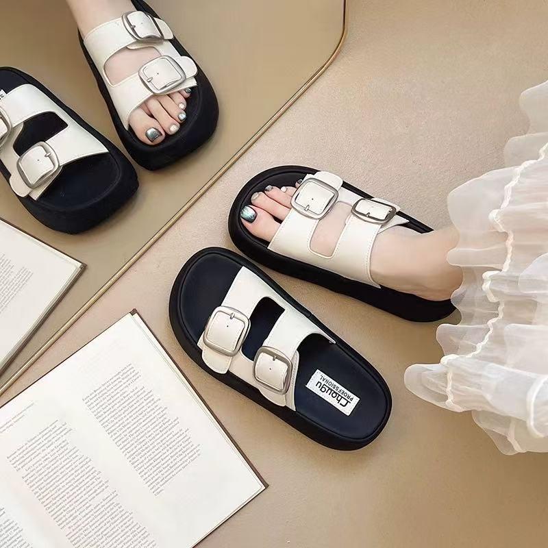 

Retro style muffin thick-soled slippers women s new super soft heightening non-slip outer wear one-word cool slippers 35