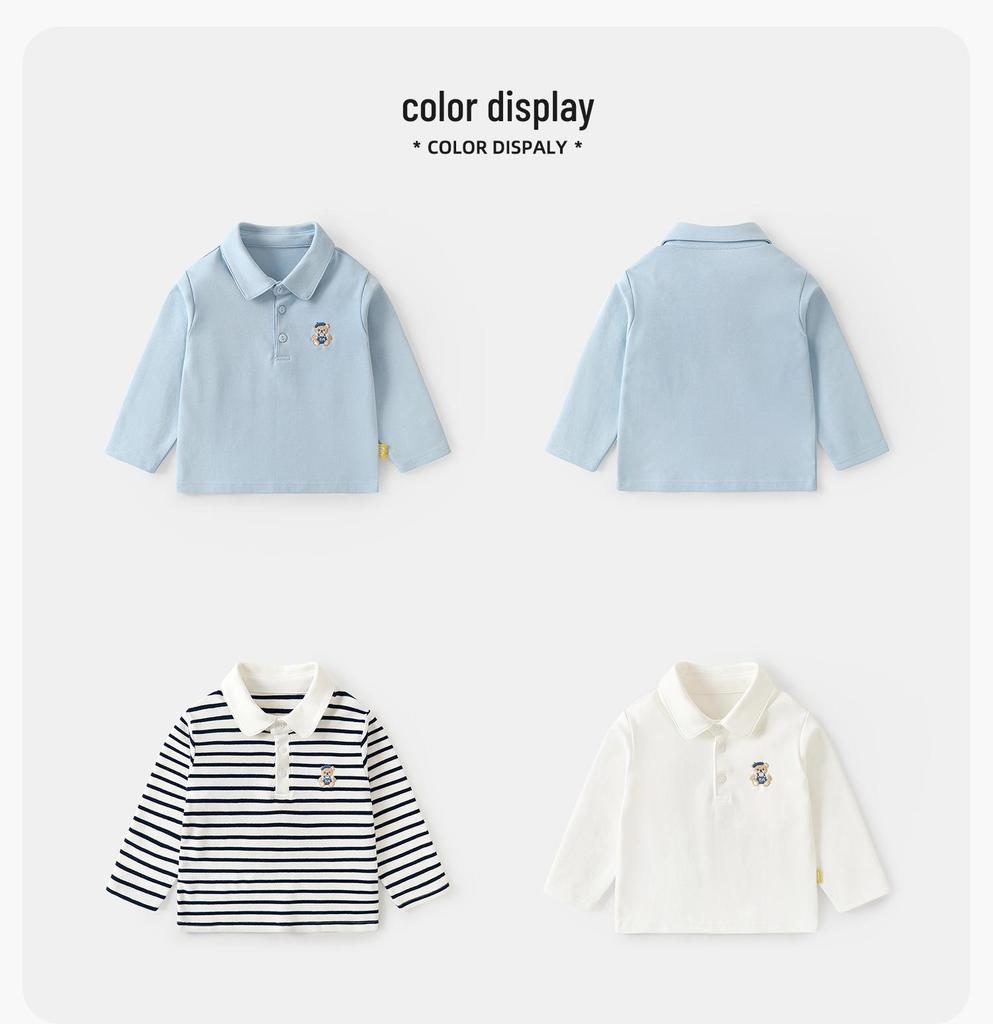Kaka Panda Kids' Long Sleeve Polo Neck T-Shirt - Boys’/Girls’ Spring/Autumn Base Layer