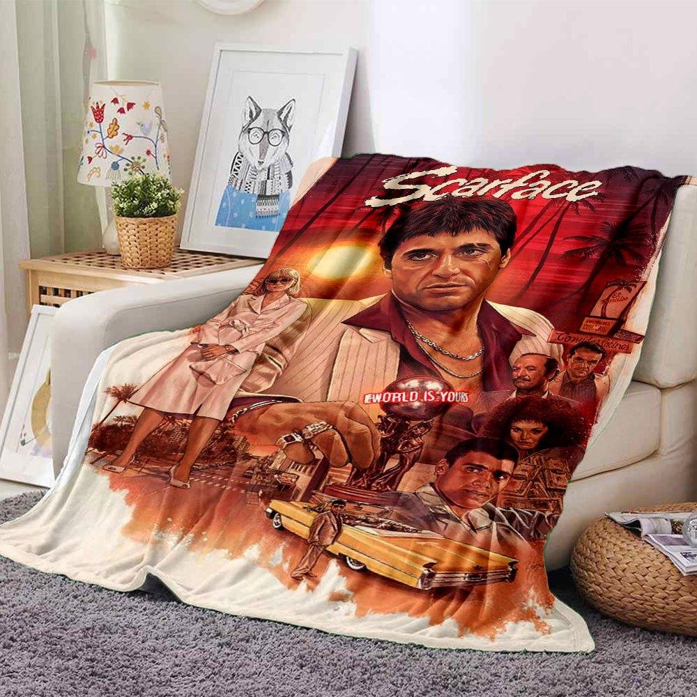 

1pc Scarface-Inspired Flannel Blanket - Soft Cozy All-Season Throw for Bedroom, Sofa, Camping, Travel - Perfect Gift for Movie FansB75 80cmx120cm(31inx47in)