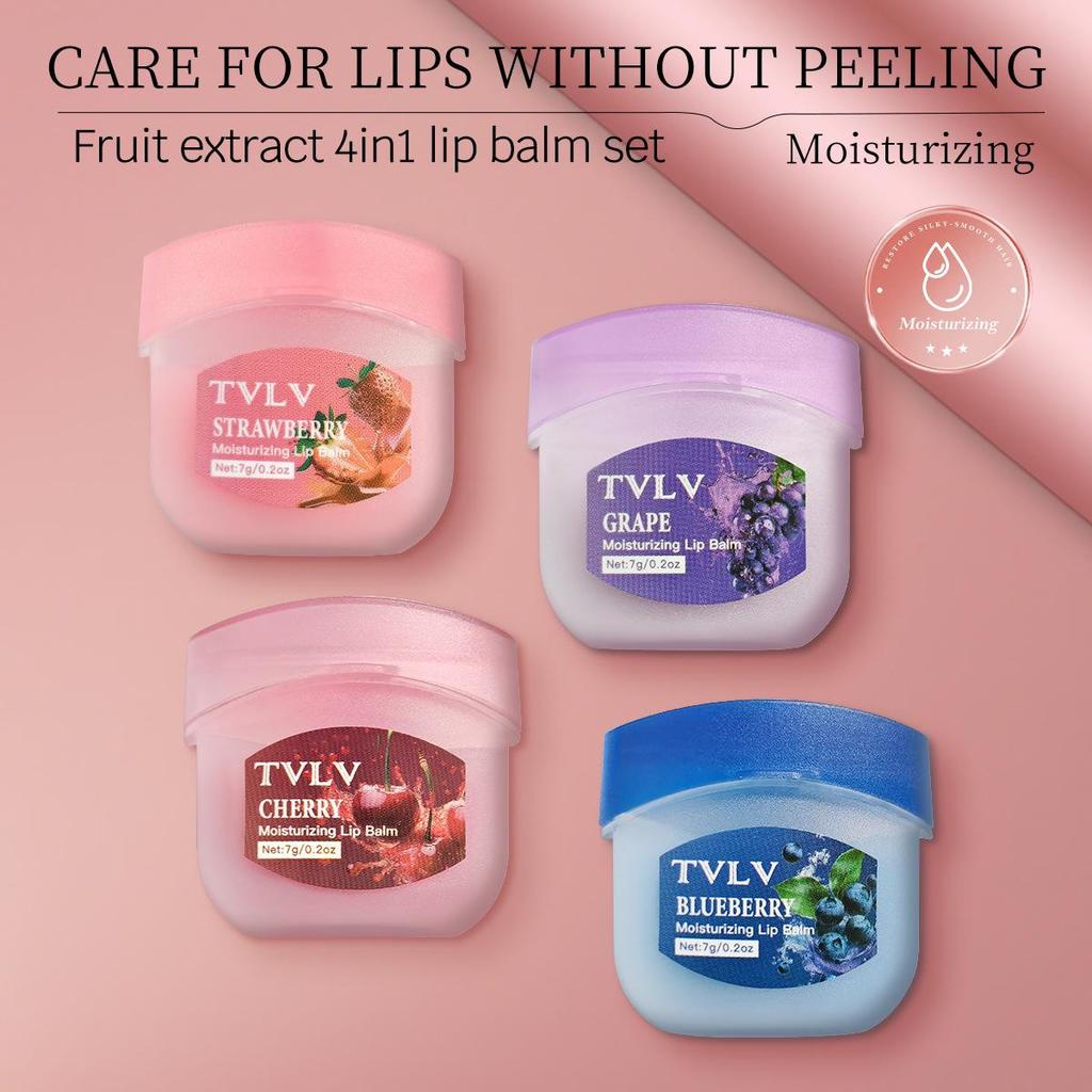 4-Color Fruit Lip Balm & Mask Set with Spoon - Autumn & Winter Hydration Gift Box
