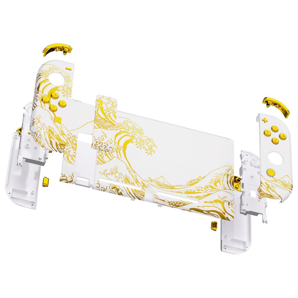 Custom DIY Replacement Case Shell Compatible with eXtremeRate Comes with Patterned Back Holder Handle Controller Full Button Set Wave Pattern White