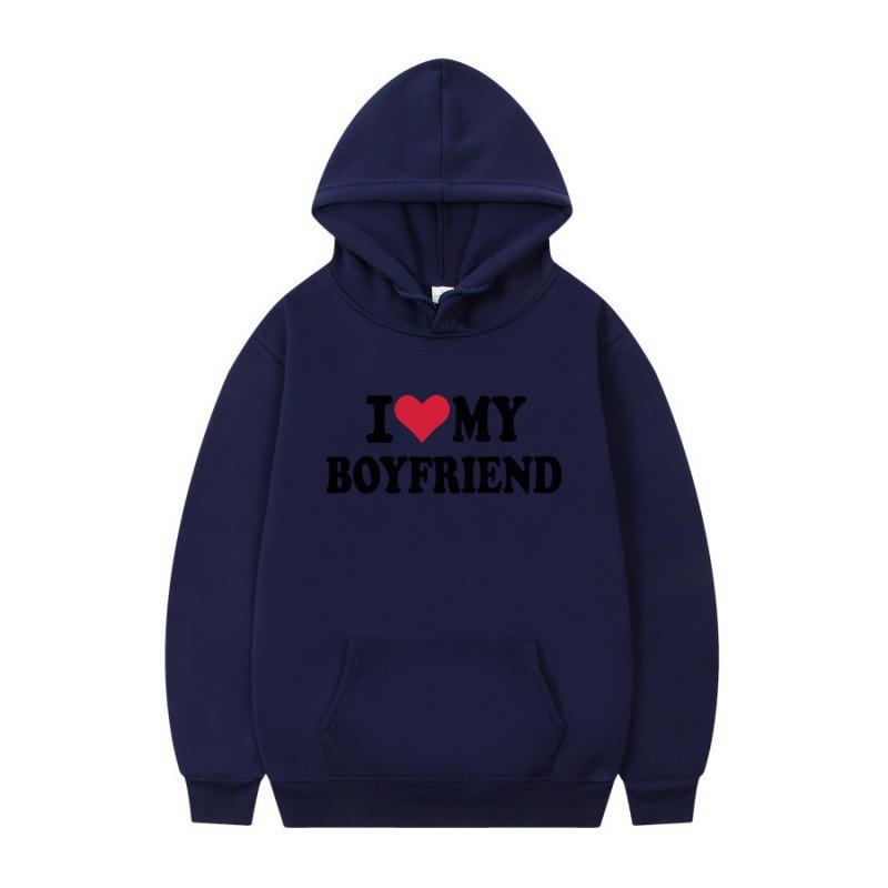 Herren Gothic Streetwear Kapuzenpullover Mit I LOVE MY BOYFRIEND Aufdruck Langarm Lockerer Schnitt